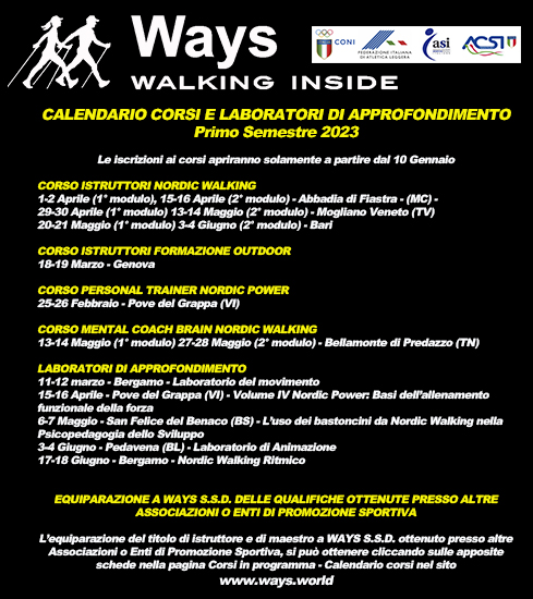 WAYS S.S.S. CALENDARIO CORSI E LABORATORI PRIMO SEMESTRE 2023